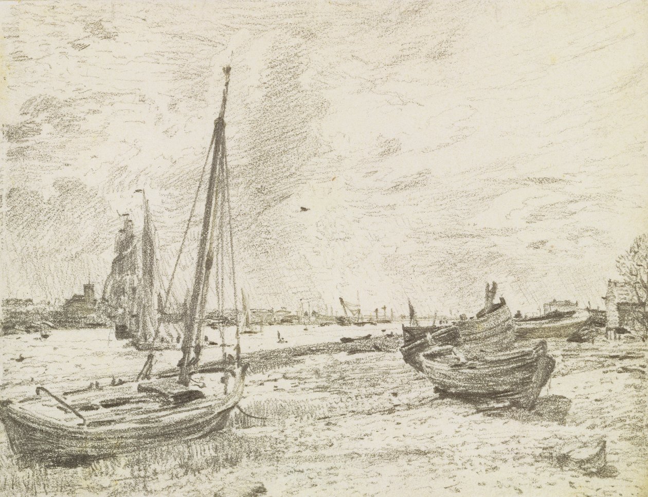 Skibsfart på Themsen, ca.1818 (grafit på papir) af John Constable
