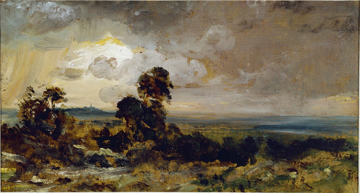 Stormfuld solnedgang i Hampstead (olie på lærred af John Constable
