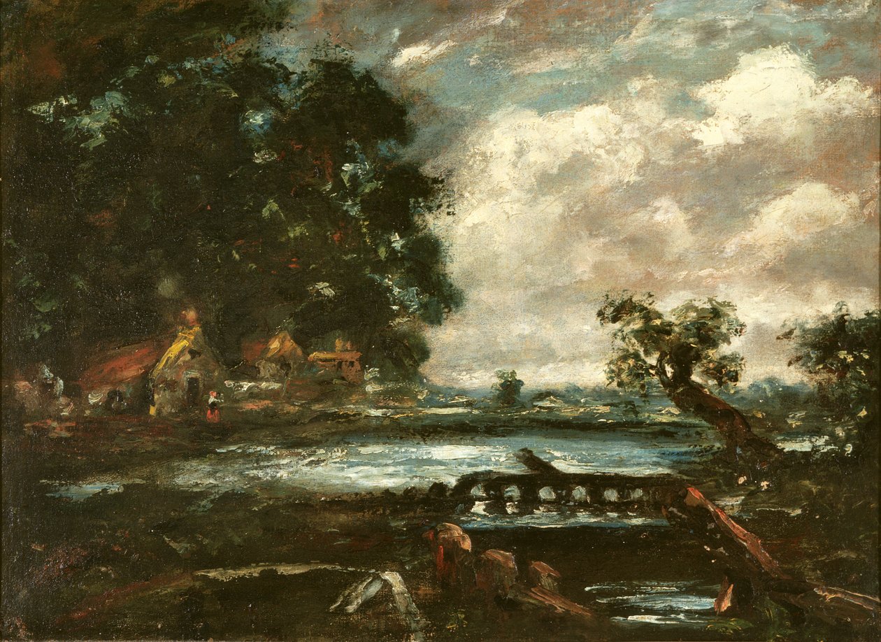 Studie til The Leaping Horse (View on the Stour) (olie på lærred) af John Constable