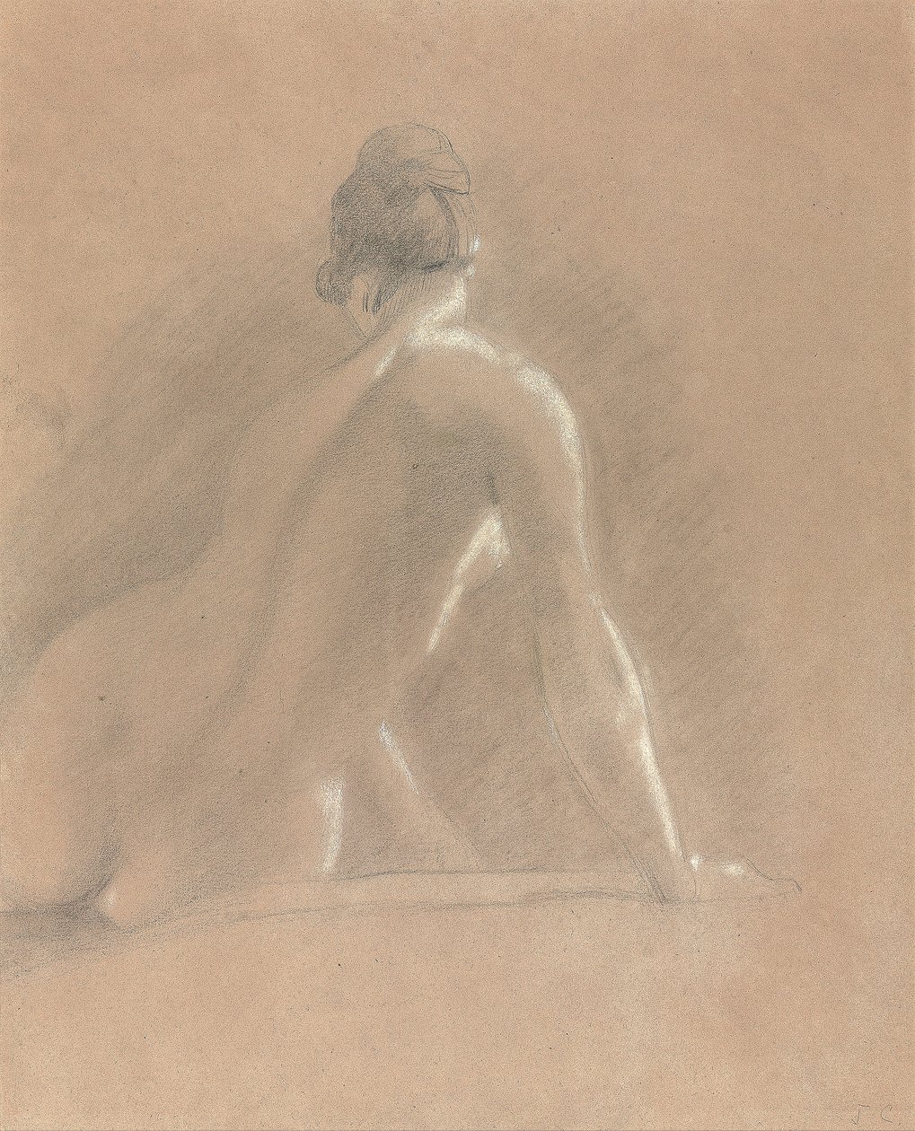 Studie af en kvindelig nøgen, set bagfra (kridt på papir) af John Constable