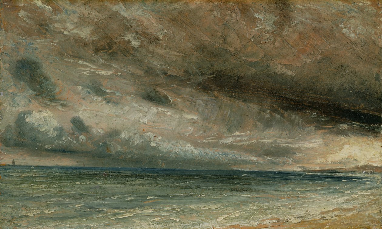 The Coast at Brighton - Stormy Evening, ca. 1828 (olie på papir lagt på lærred) af John Constable