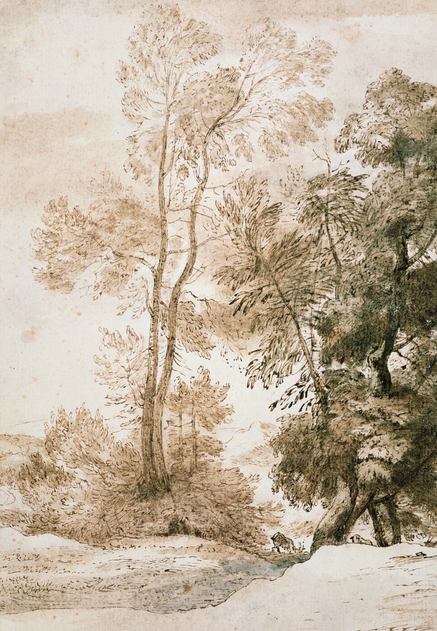 Træer og hjorte, efter Claude af John Constable