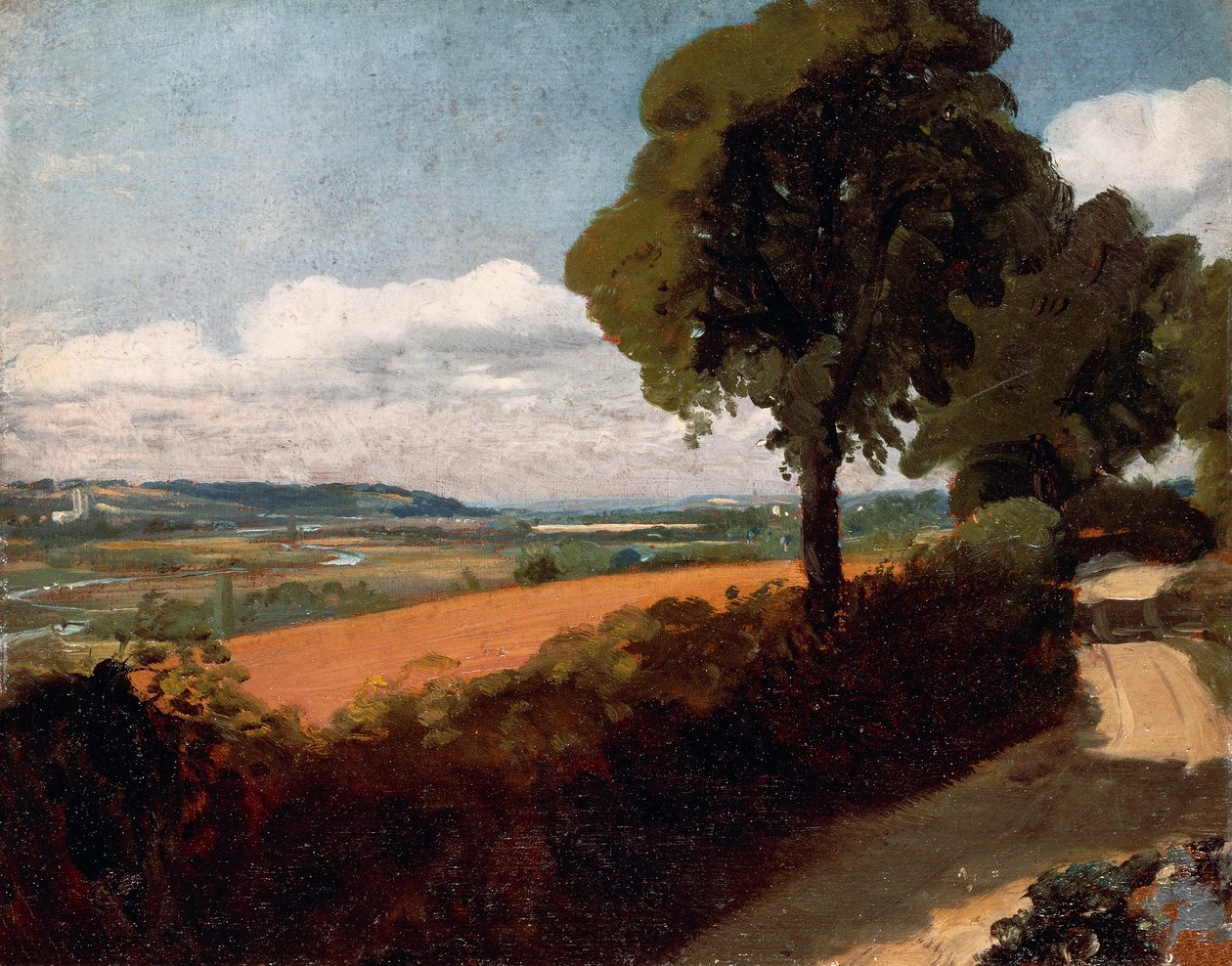 Udsigt fra en vej, der fører til East Bergholt af John Constable