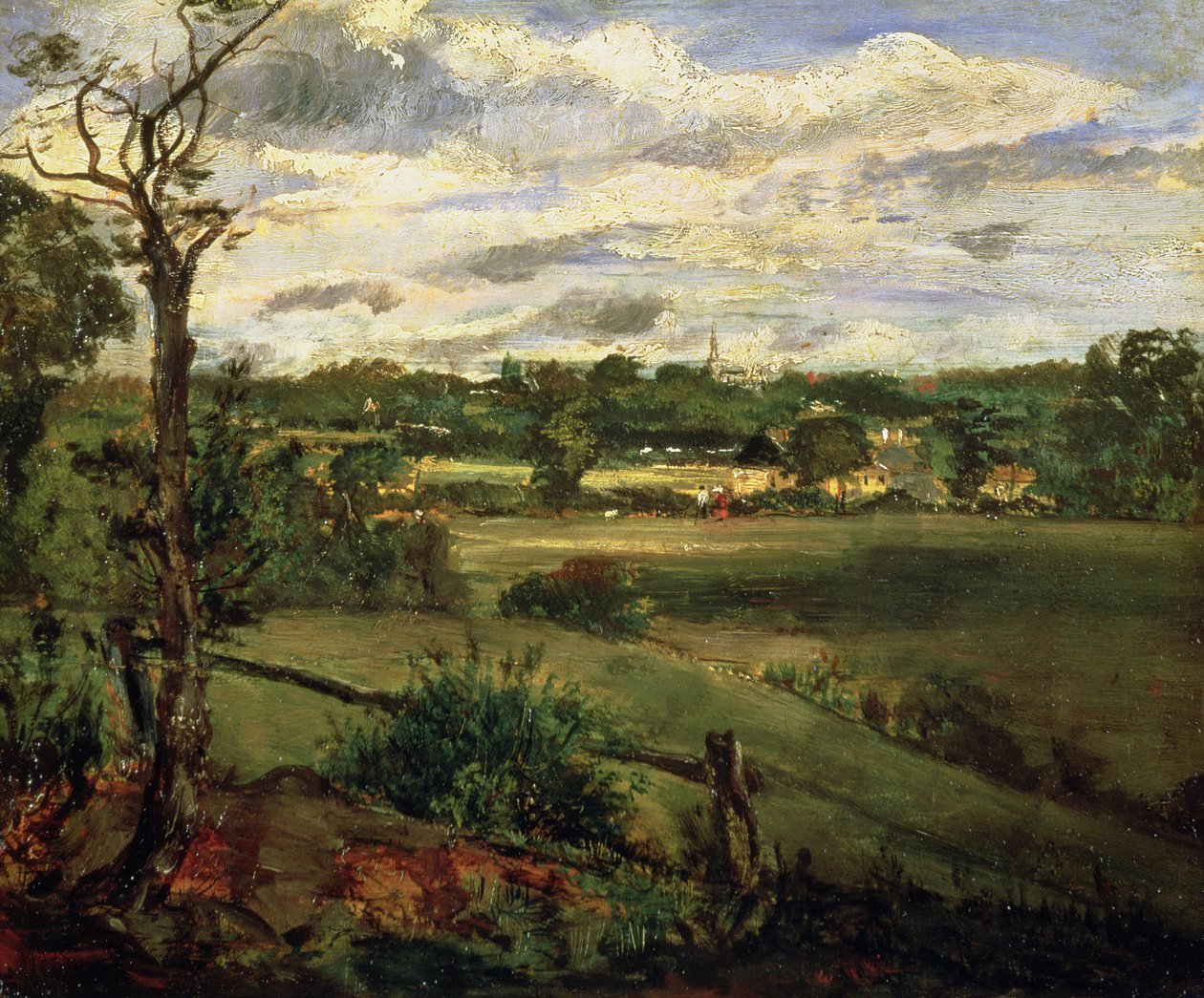 Udsigt over Highgate fra Hampstead Heath, ca. 1834 (olie på pap) af John Constable