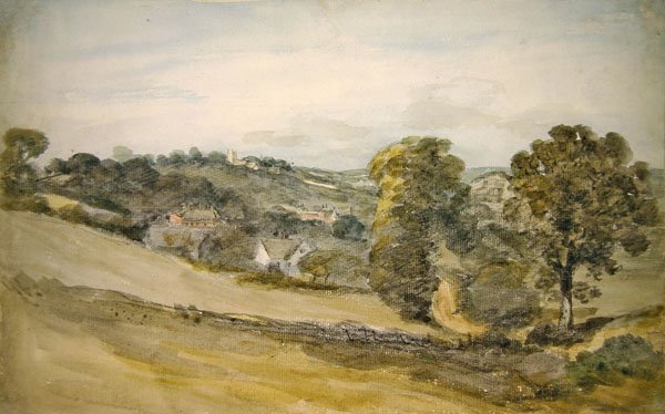 Udsigt mod Langham Church fra nær Stratford Road, Dedham (blyant og akvarel på papir) af John Constable