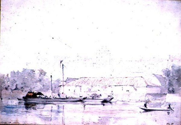 Windsor Castle set fra floden, 1802 (blyant og rødkridt og akvarel) af John Constable