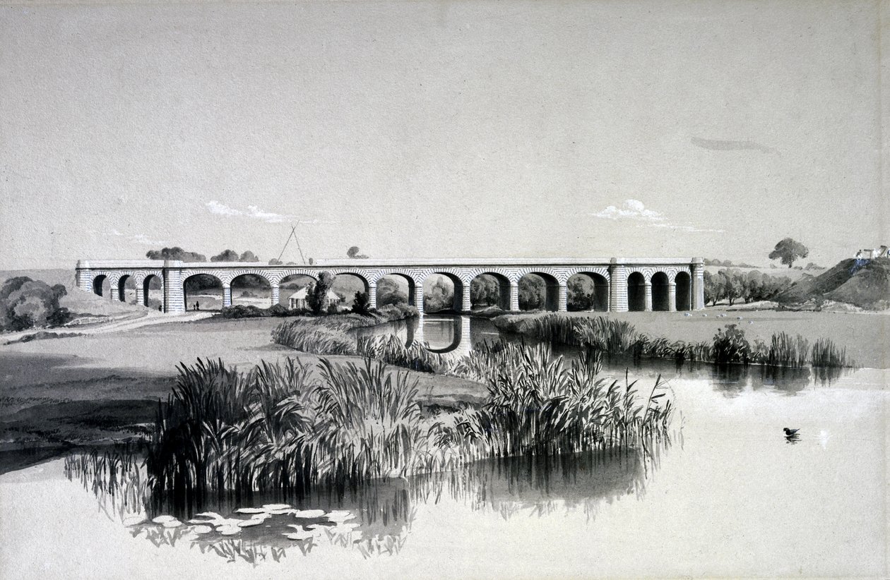 Avon Viaduct, Wolston, 2. juli 1837 (pen & blæk og vask på papir) af John Cooke Bourne