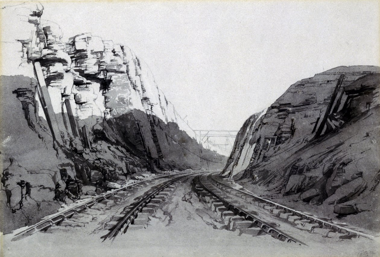 Blisworth Cutting, Northamptonshire, september 1838 (pen & blæk og vask på papir) af John Cooke Bourne