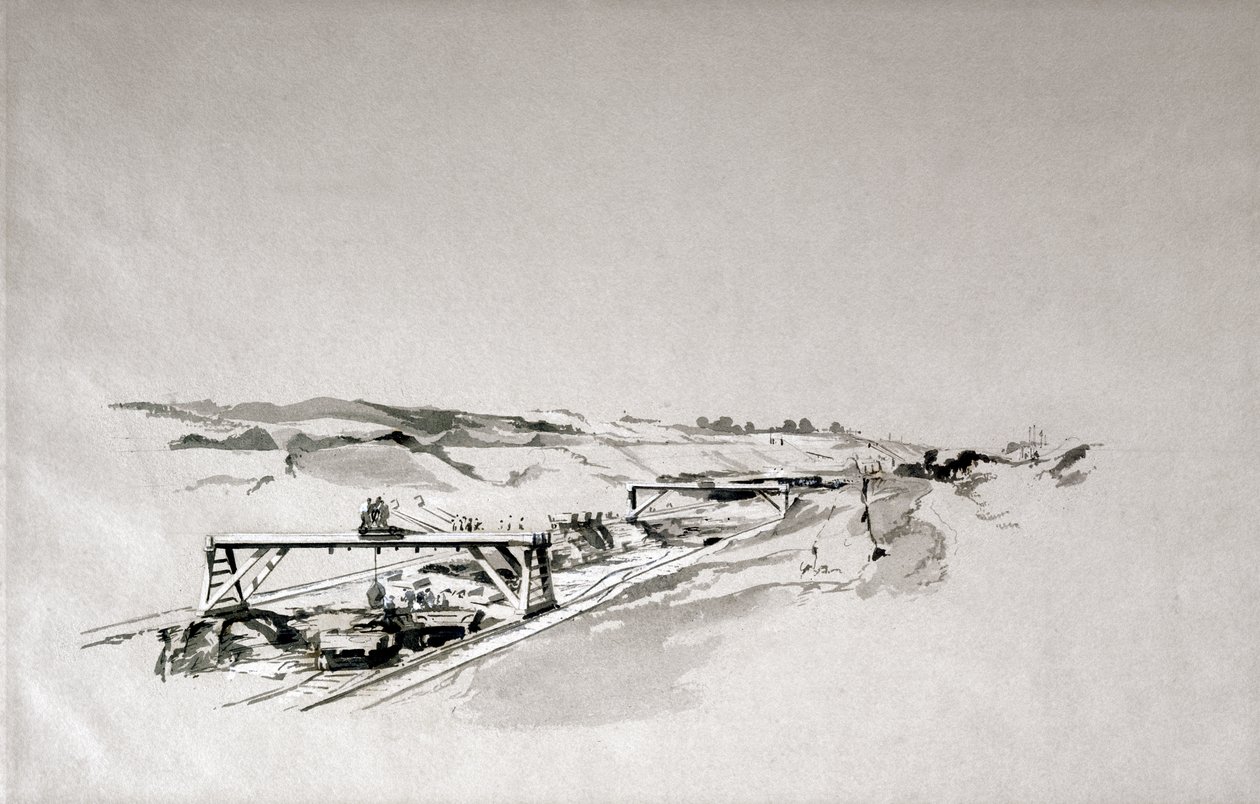 Blisworth Cutting, Northamptonshire, september 1838 (pen & blæk og vask på papir) af John Cooke Bourne