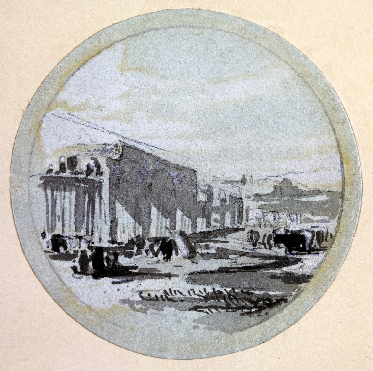 Building, London & Birmingham Railway, ca. 1838 (pen & blæk og vask på papir) af John Cooke Bourne