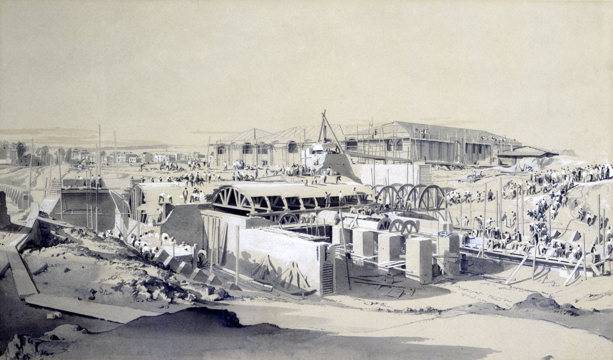 Building the Stationary Engine House, Camden Town, 26. april 1837 (pen & blæk og vask på papir) af John Cooke Bourne