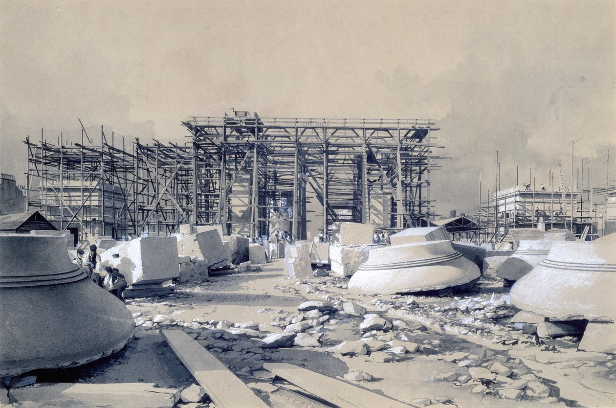 Konstruktion af Euston Arch, oktober 1837 (pen & blæk og vask på papir) af John Cooke Bourne