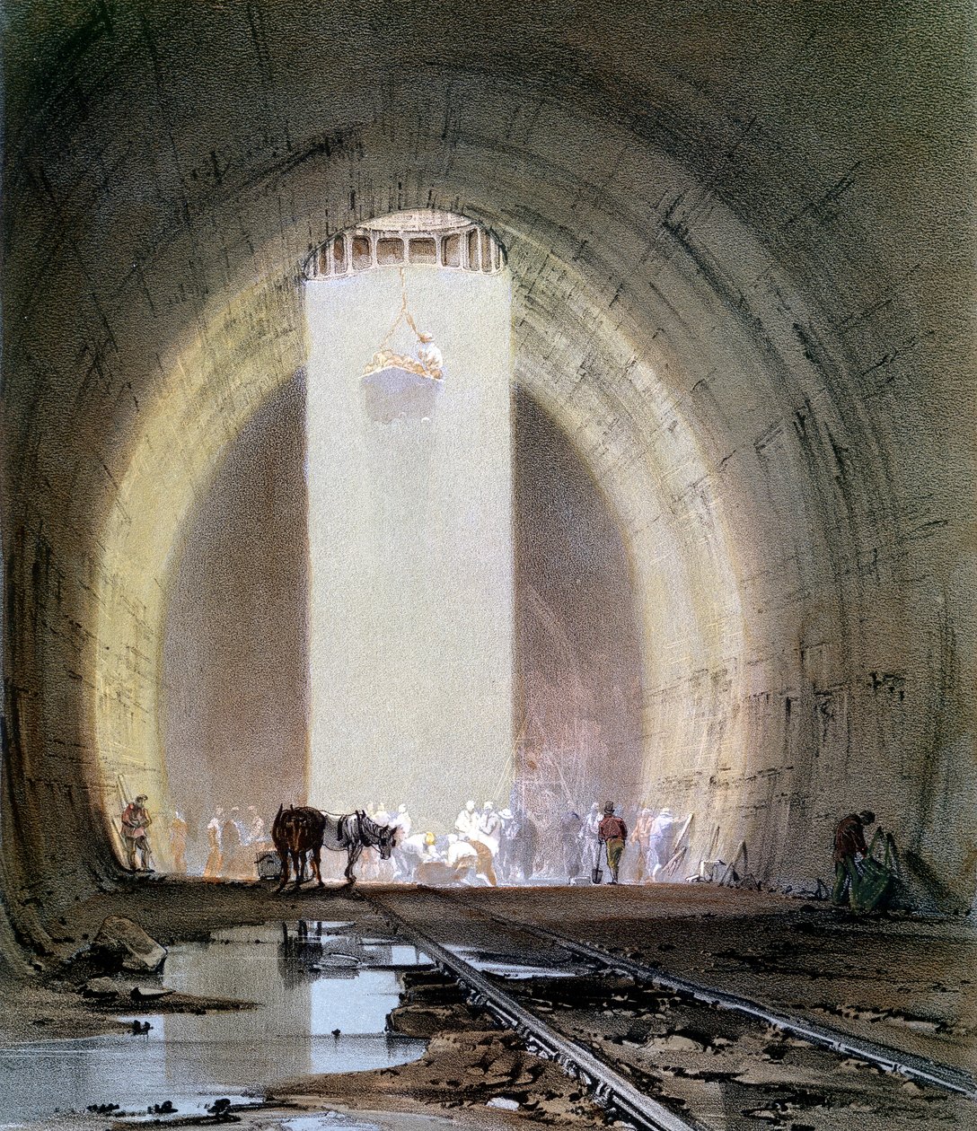 Konstruktion af Kilsby Tunnel på London & Birmingham Railway, 8. juli 1839 af John Cooke Bourne