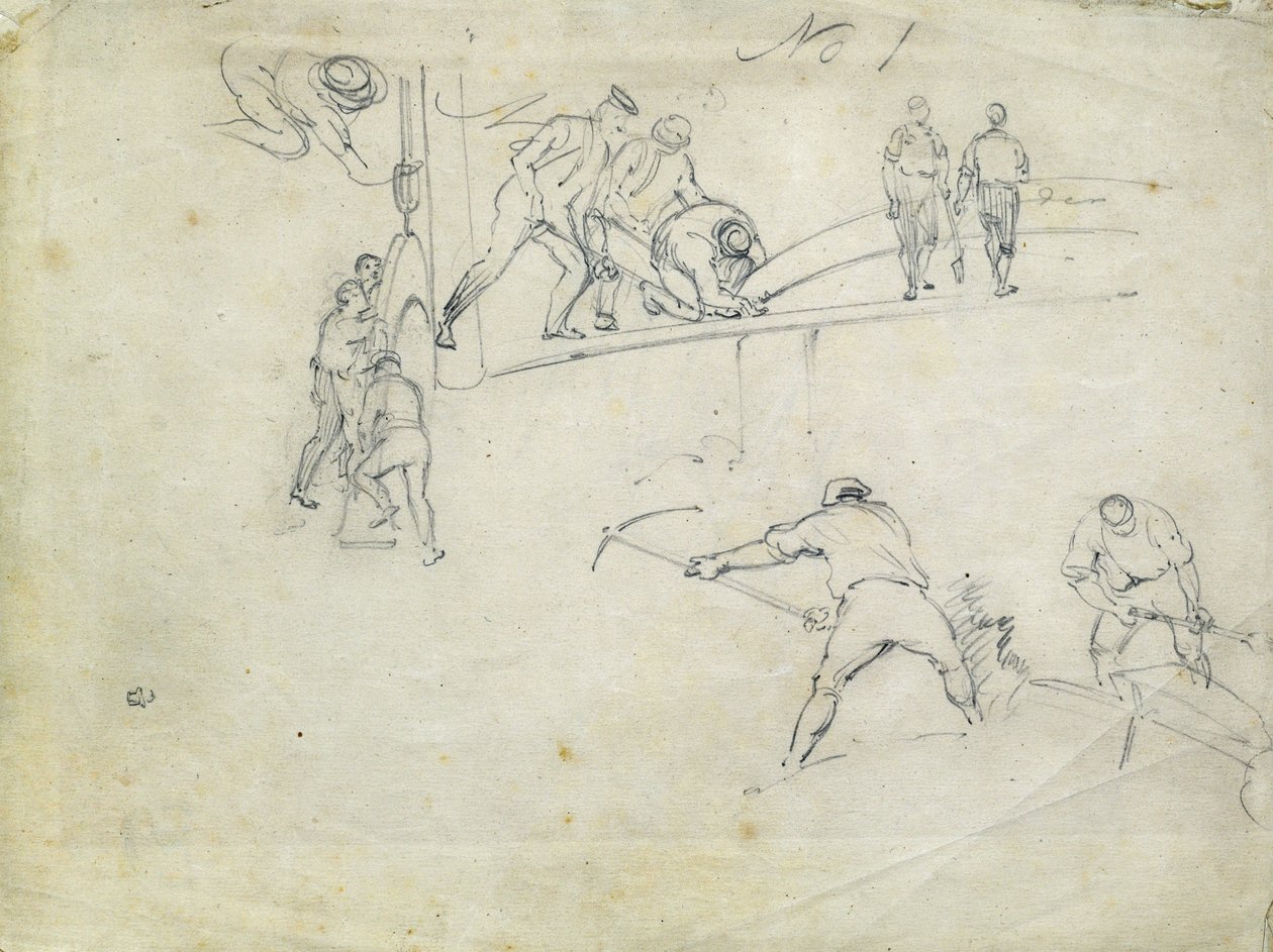 Konstruktion af London og Birmingham Railway, ca. 1835 (blyant på papir; sammensat skitse) af John Cooke Bourne