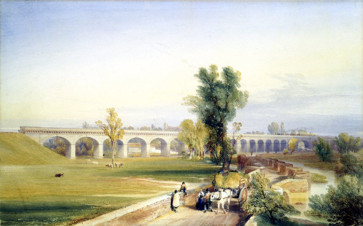 Dutch River Bridge, Hull and Doncaster Branch, North Eastern Railway, 1847 (pen & blæk og wc på papir) af John Cooke Bourne