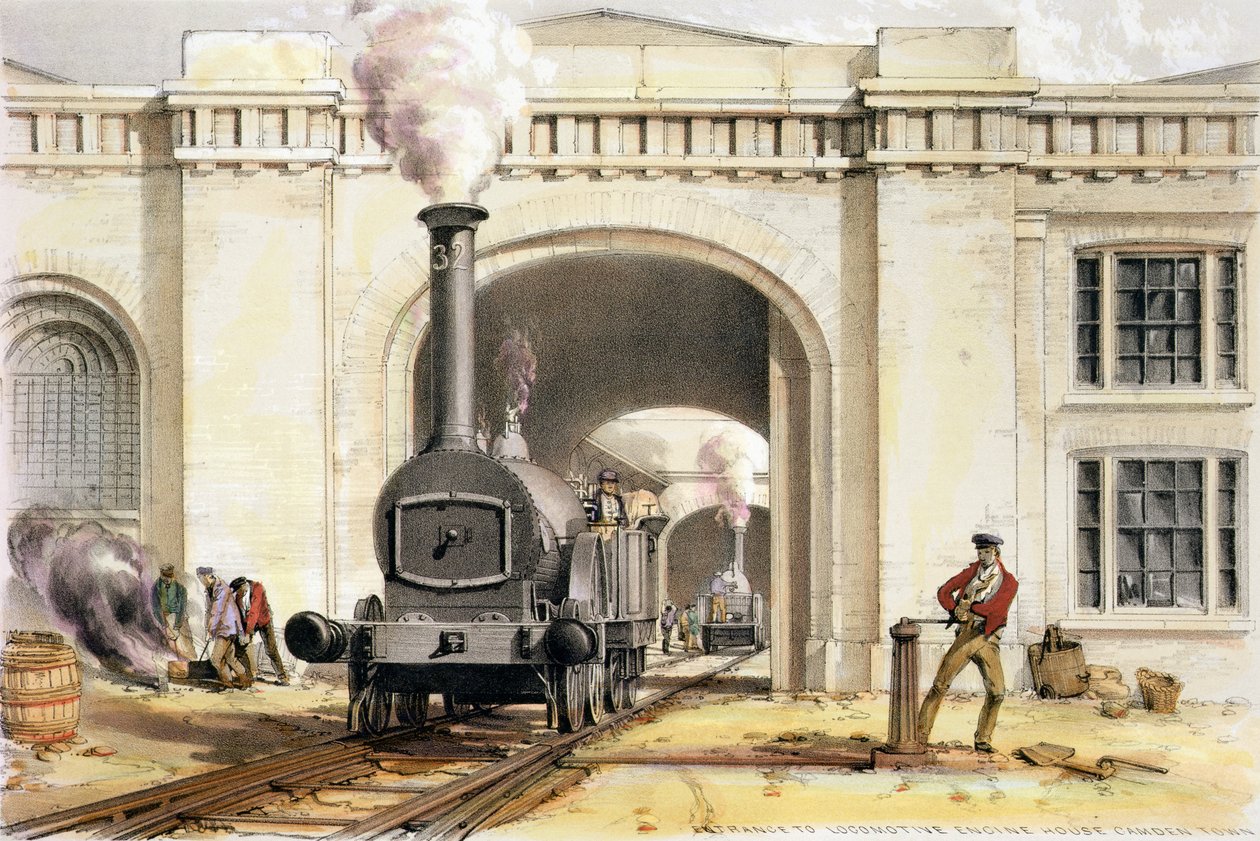 Indgang til Locomotive Engine House, Camden Town, indgraveret af kunstneren, 1839 af John Cooke Bourne