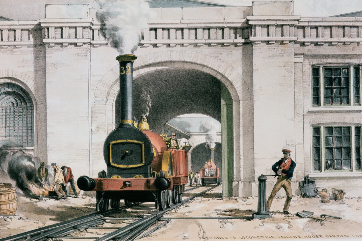 Indgang til Locomotive Engine House, Camden Town, London, 1839 af John Cooke Bourne