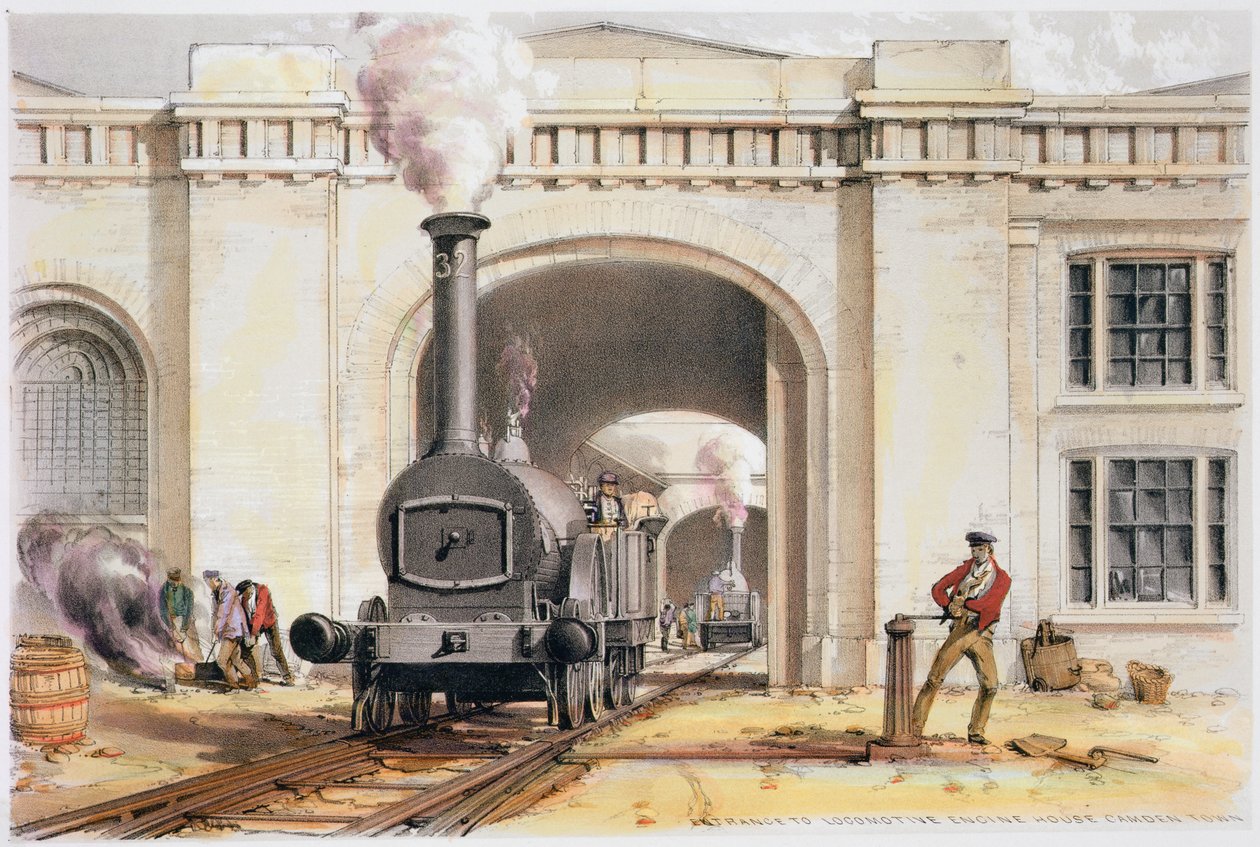 Indgang til lokomotivmaskinhuset, Camden Town, London, 1839 af John Cooke Bourne
