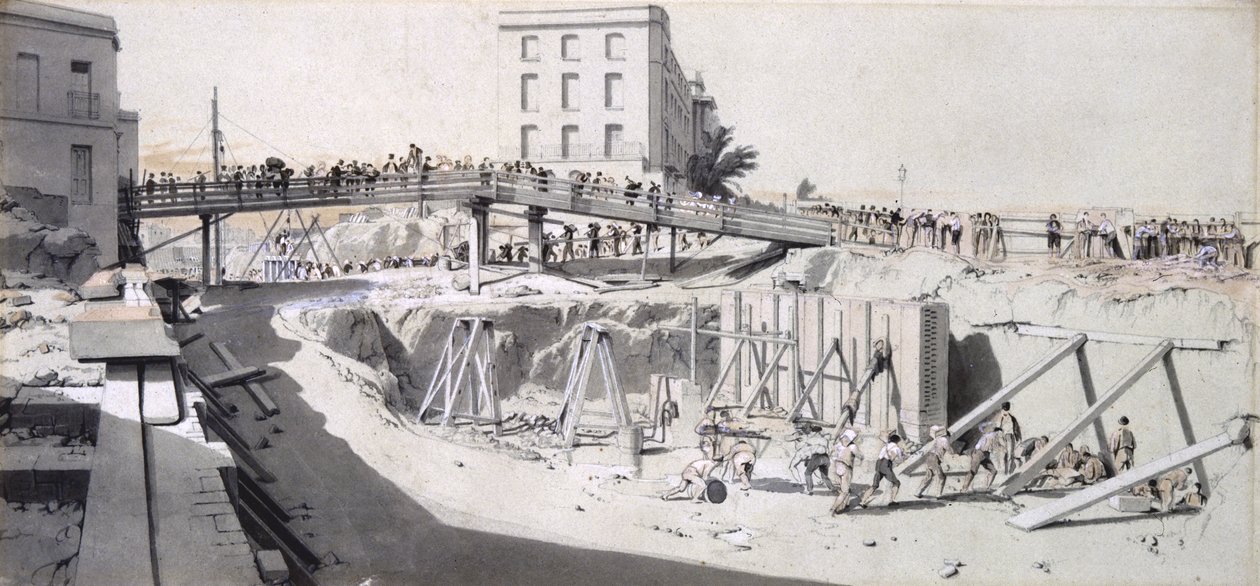Granby Street, Hampstead Road, 13. august 1836 (pen & blæk og vask på papir) af John Cooke Bourne