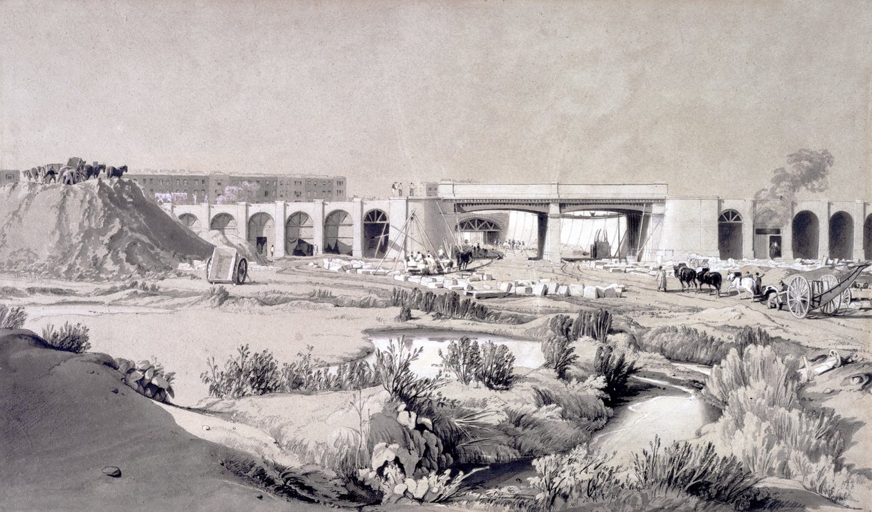 Hampstead Road Bridge, 5. oktober 1836 (pen & blæk og vask på papir) af John Cooke Bourne