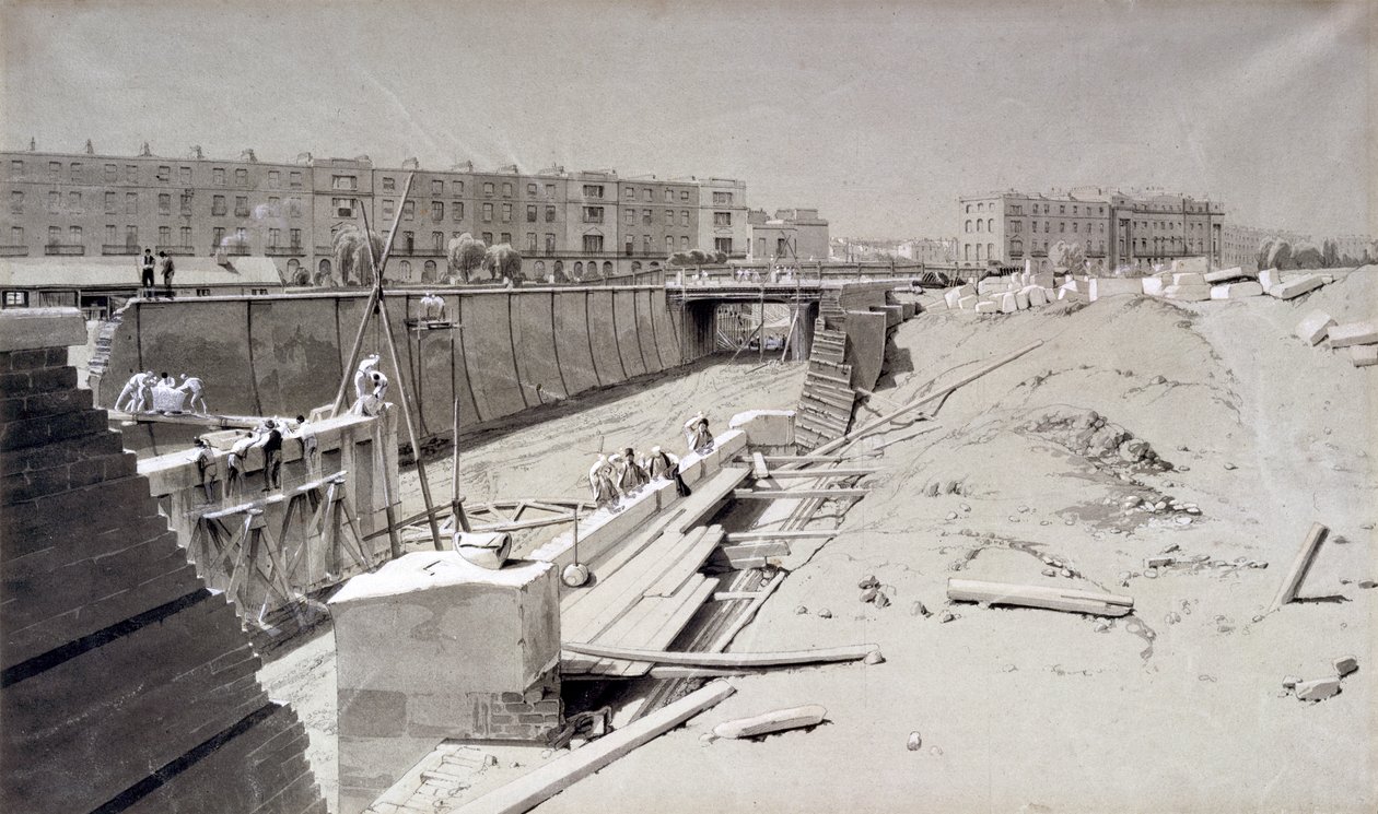 Hampstead Road Bridge, fra Camden-siden, 11. august 1836 (pen & blæk og vask på papir) af John Cooke Bourne