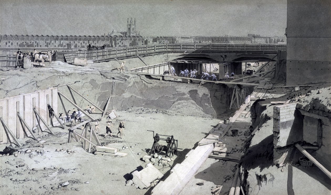Hampstead Road Bridge, fra Camden-siden, 16. august 1836 (pen & blæk og vask på papir) af John Cooke Bourne