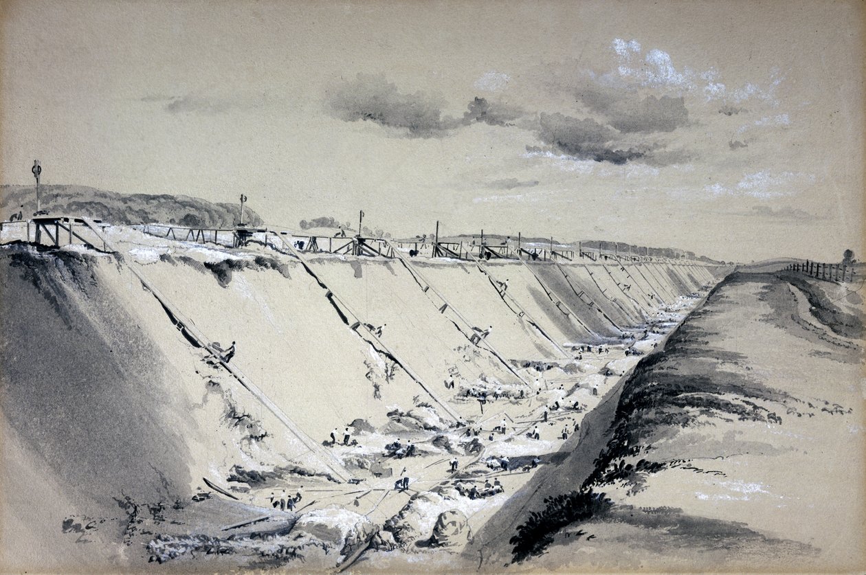 Horse-Runs ved Tring Cutting, Hertfordshire, 19. juni 1837 (pen & blæk og vask på papir) af John Cooke Bourne