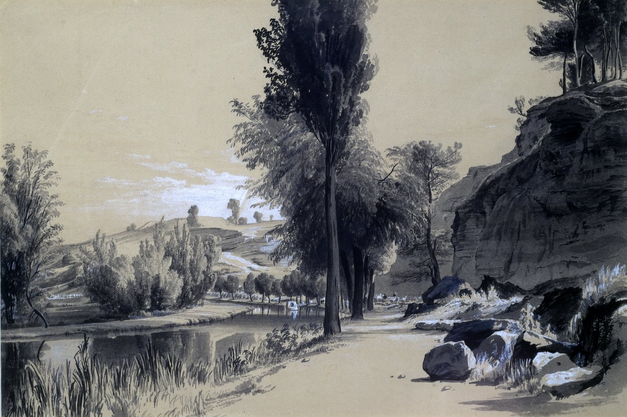 Linslade Rocks, 23. juni 1837 (pen & blæk og vask på papir) af John Cooke Bourne