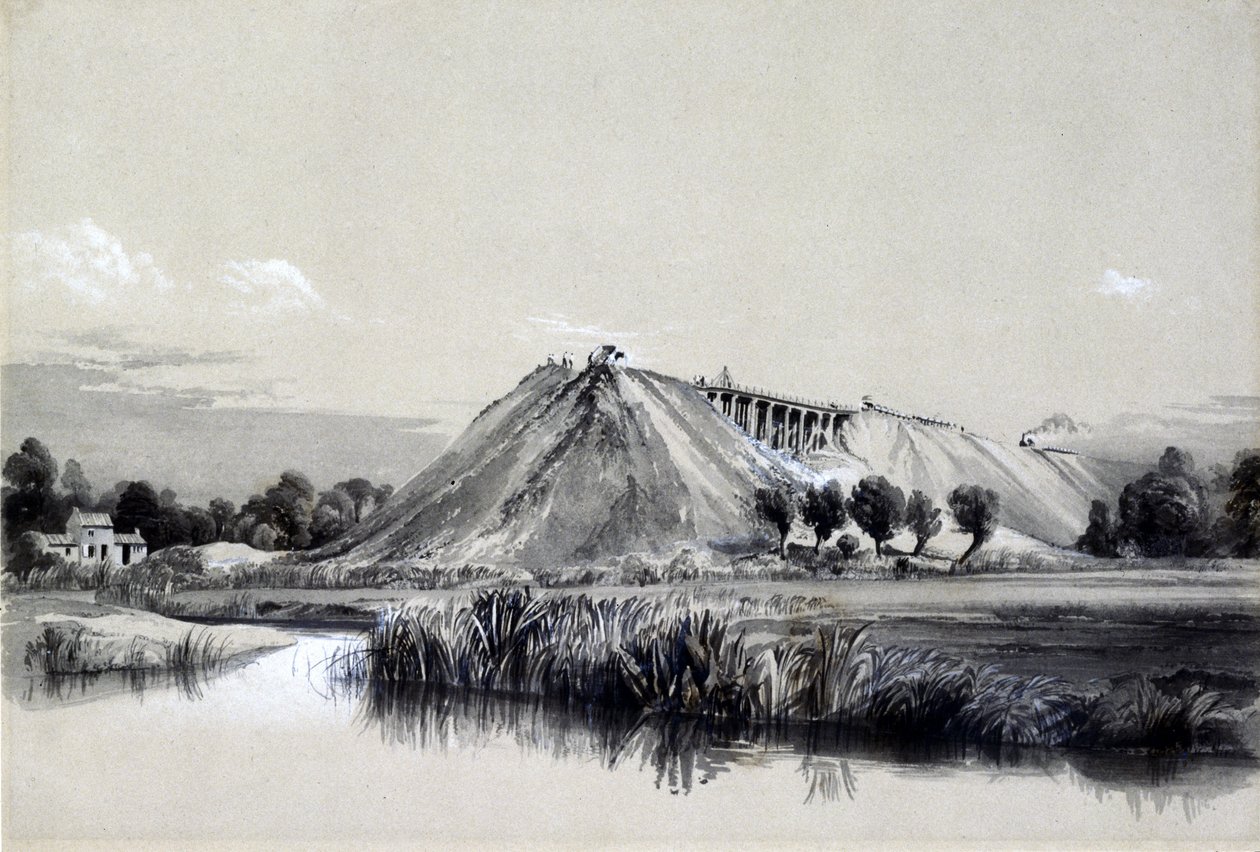 Making the Embankment at Wolverton, 29. juni 1837 (pen & blæk og vask på papir) af John Cooke Bourne