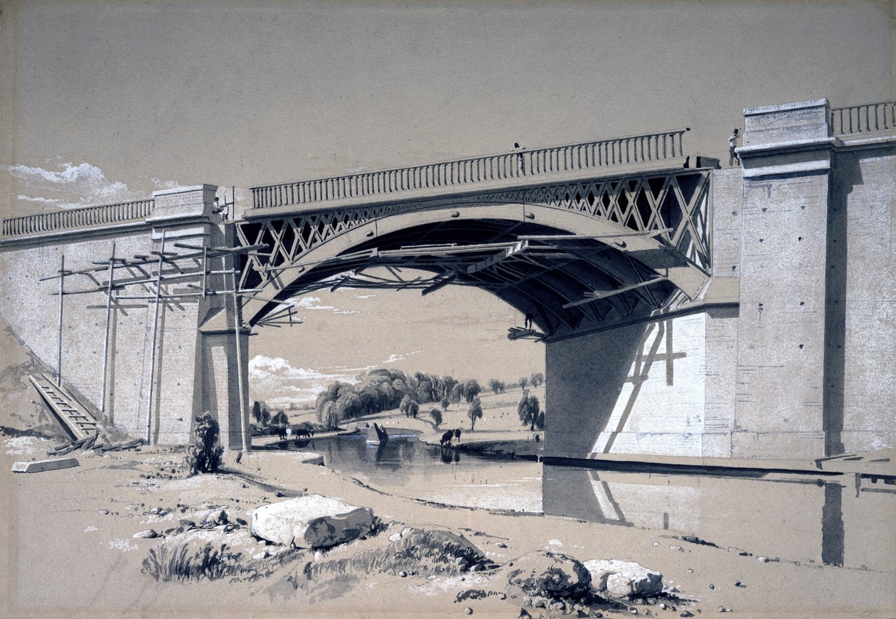 Nash Mills Bridge, Kings Langley, Hertfordshire, 10. juni 1837 (pen & blæk og vask på papir) af John Cooke Bourne