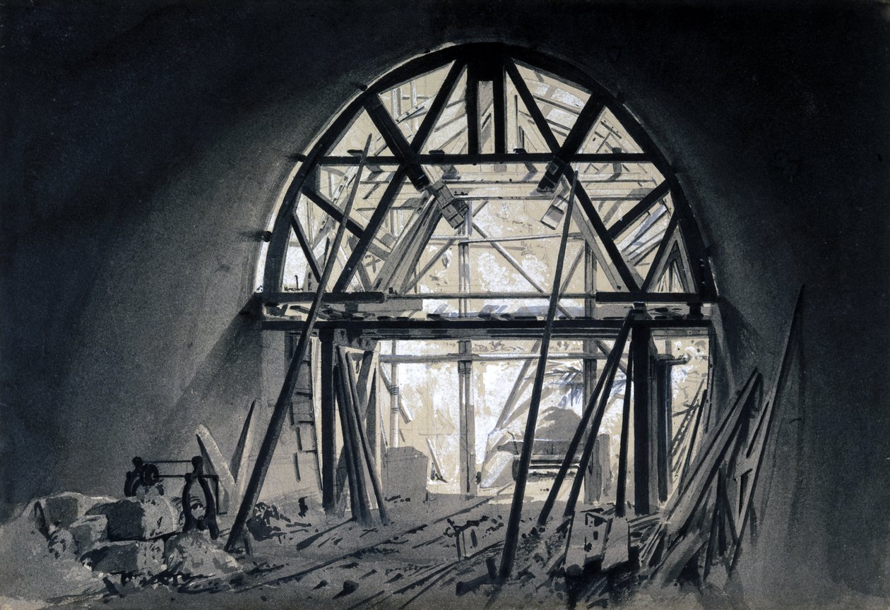 North Church Tunnel, 17. juni 1837 (pen & blæk og vask på papir) af John Cooke Bourne