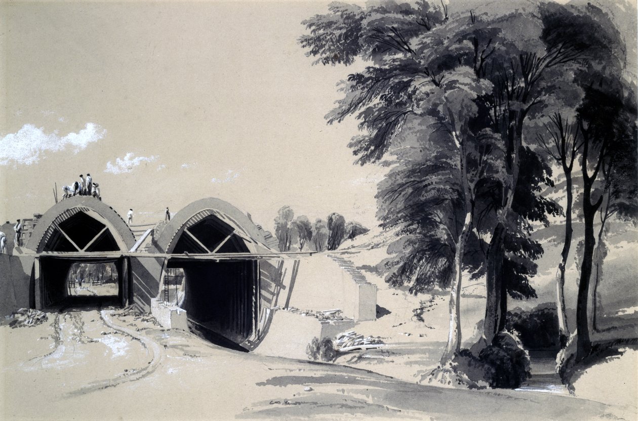 Occupation Bridge, Bugbrooke, Northamptonshire, 9. juli 1837 (pen & blæk og vask på papir) af John Cooke Bourne