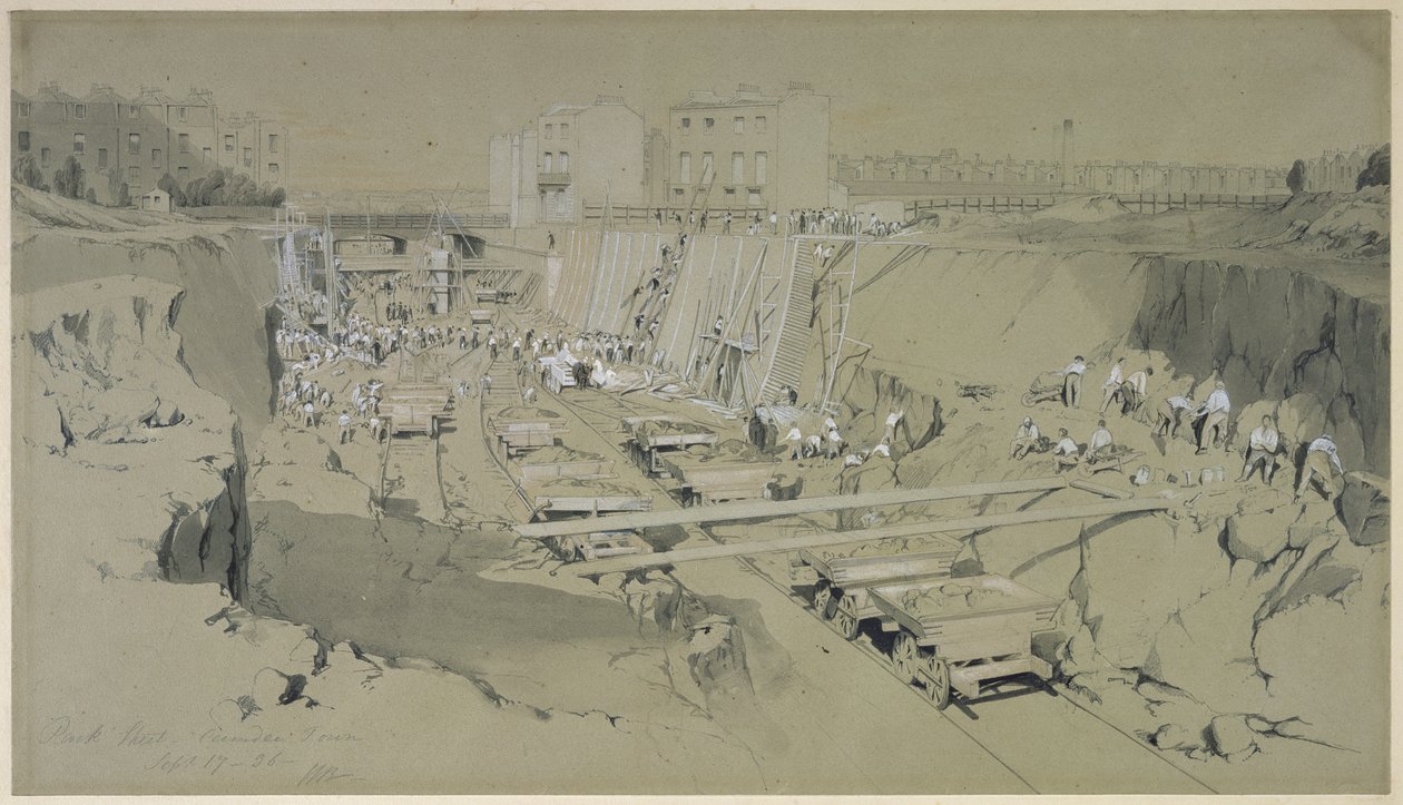Park Street, Camden Town, 17. september 1836 (pen & blæk og vask på papir) af John Cooke Bourne