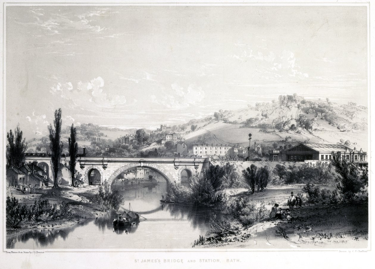 St. Jamess Bridge and Station, Bath, 1846 af John Cooke Bourne