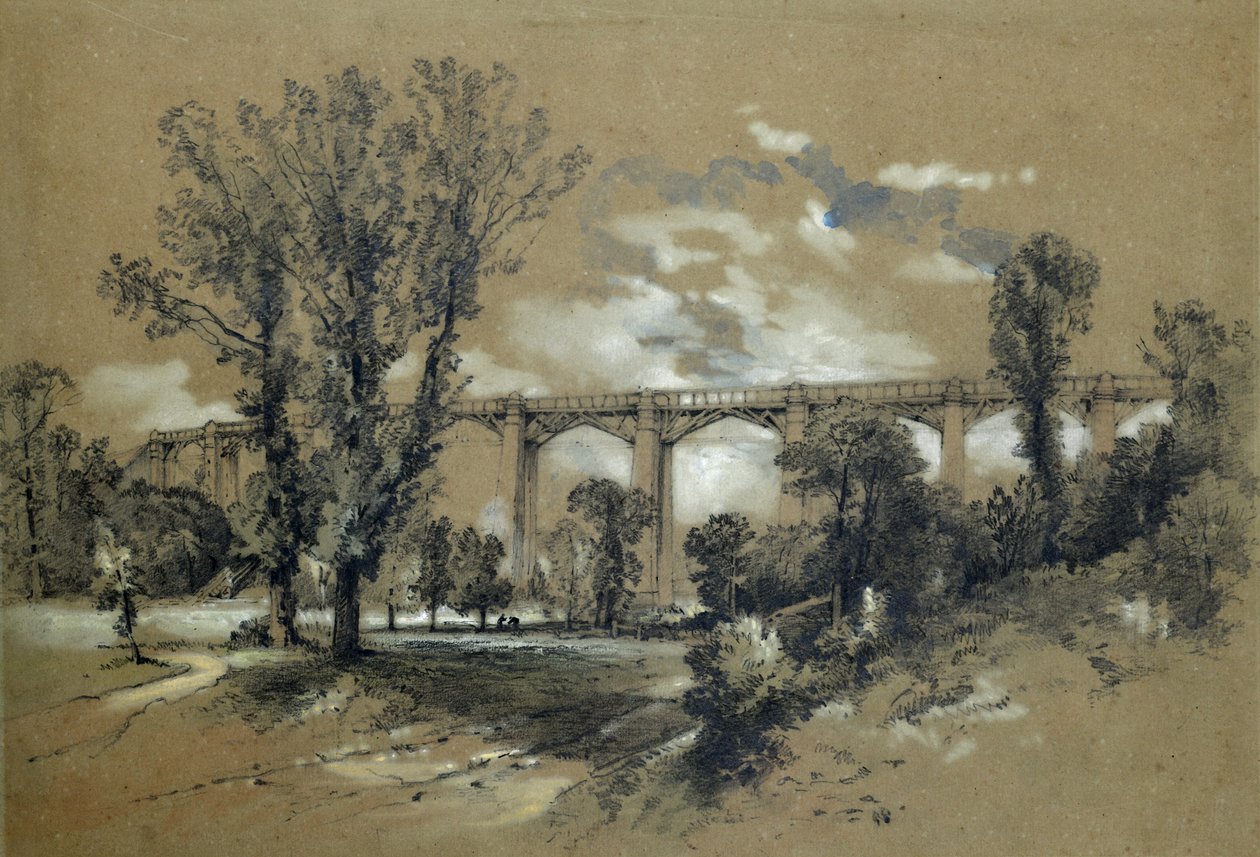 The Blatchford Viaduct, ca. 1835-38 (blyant med vask på papir) af John Cooke Bourne