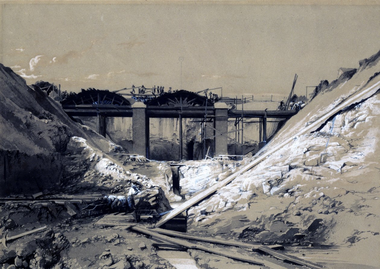 Tring Cutting, Hertfordshire, 1838 (pen & blæk og vask på papir) af John Cooke Bourne