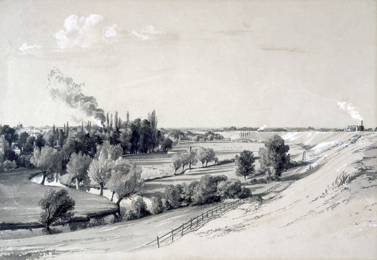 Watford Embankment, Hertfordshire, 29. oktober 1837 (pen & blæk og vask på papir) af John Cooke Bourne