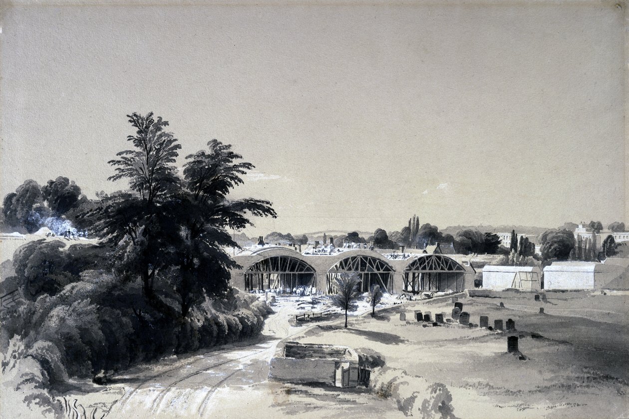 Weedon, Northamptonshire, 6. juli 1837 (pen & blæk og vask på papir) af John Cooke Bourne