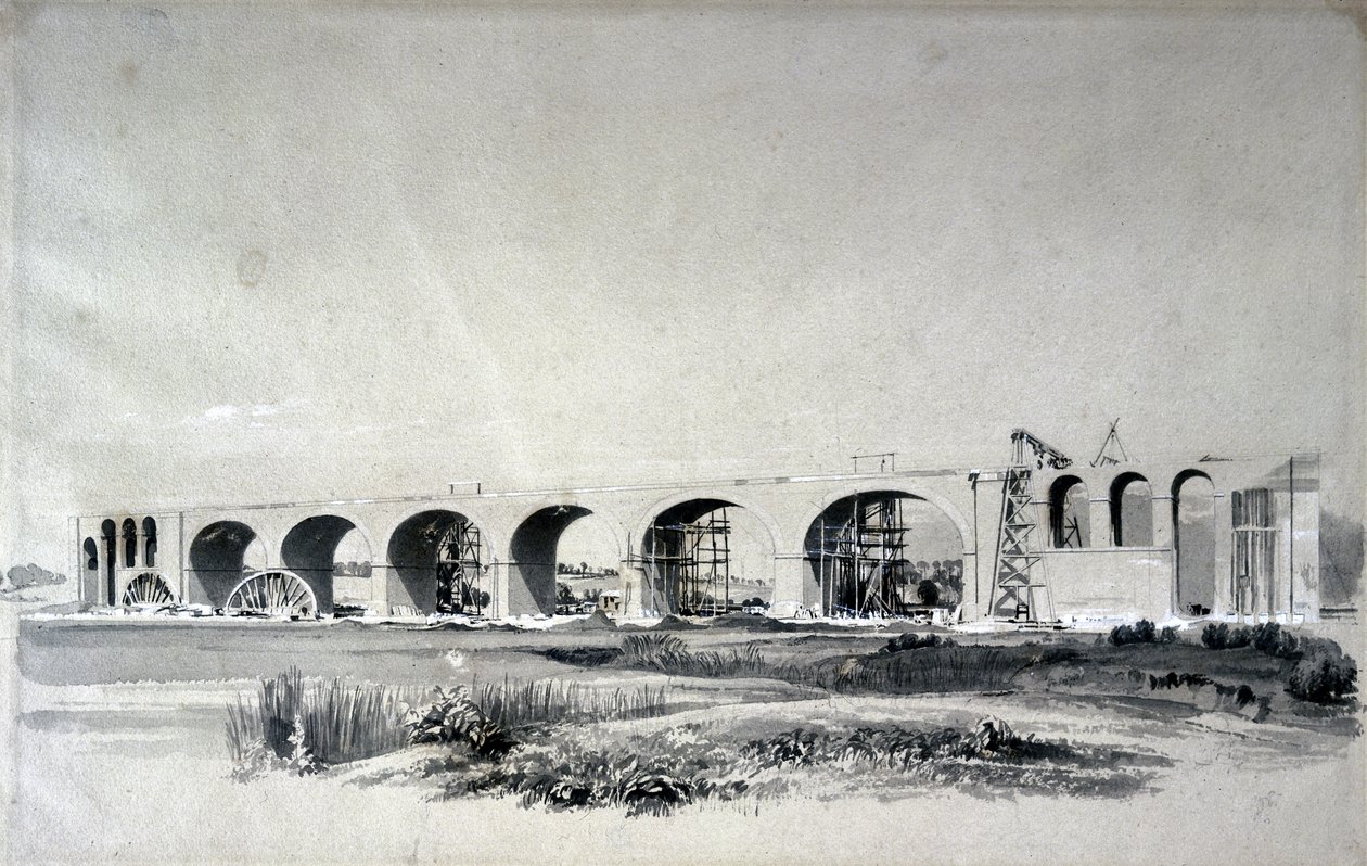 Wolverton Viaduct, 30. juni 1837 (pen & blæk og vask på papir) af John Cooke Bourne