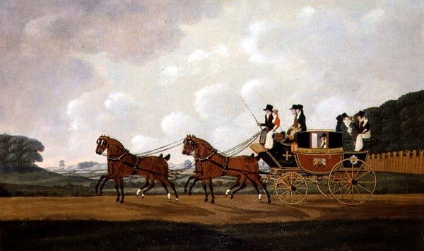 Herrer Richard Costar og Christopher Ibbersons Ludlow til Worcester Mail Coach on the Road af John Cordrey
