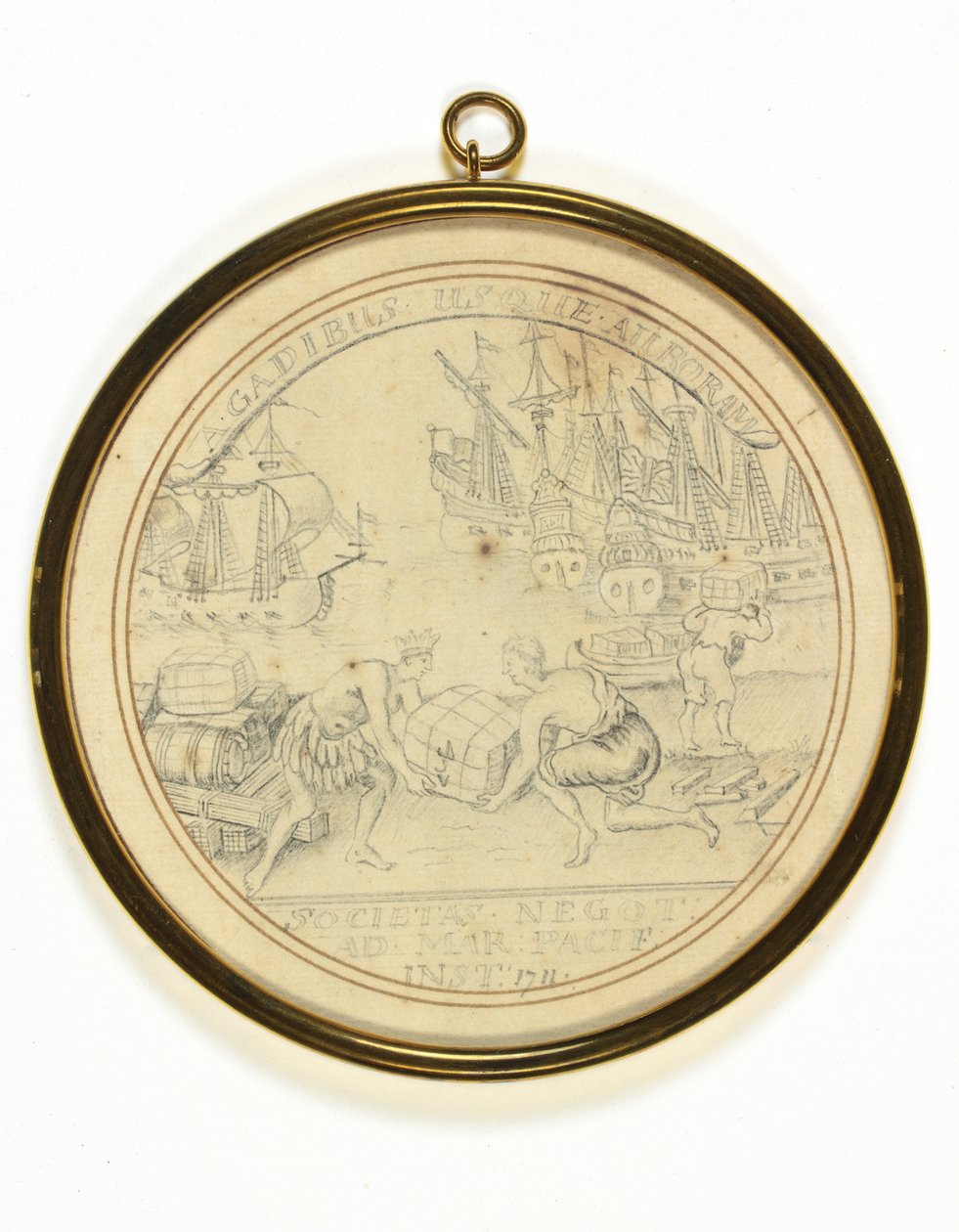 Design til en medalje til minde om Institution of the South Sea Company af John Croker