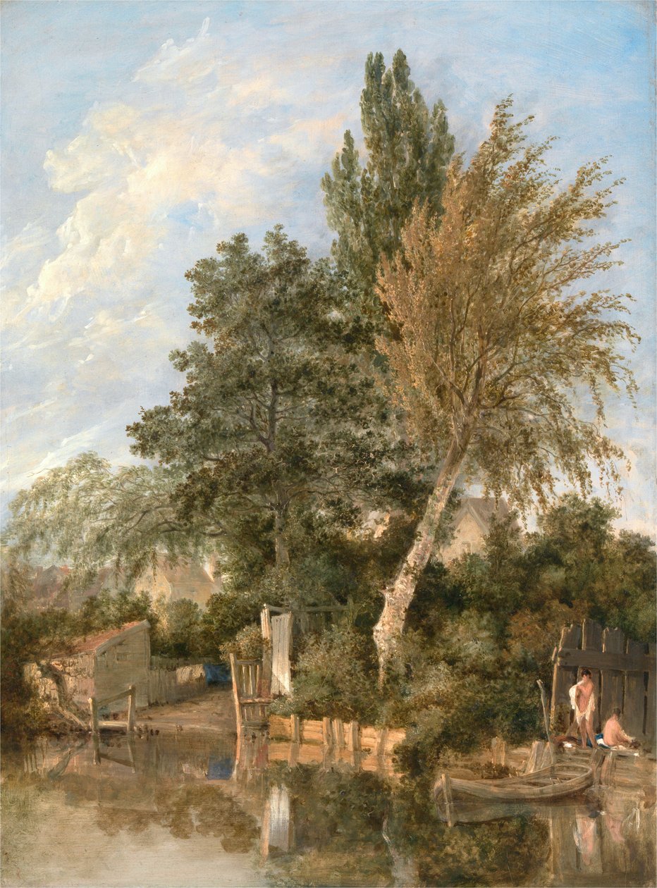 Drenge bader ved floden Wensum, Norwich af John Crome
