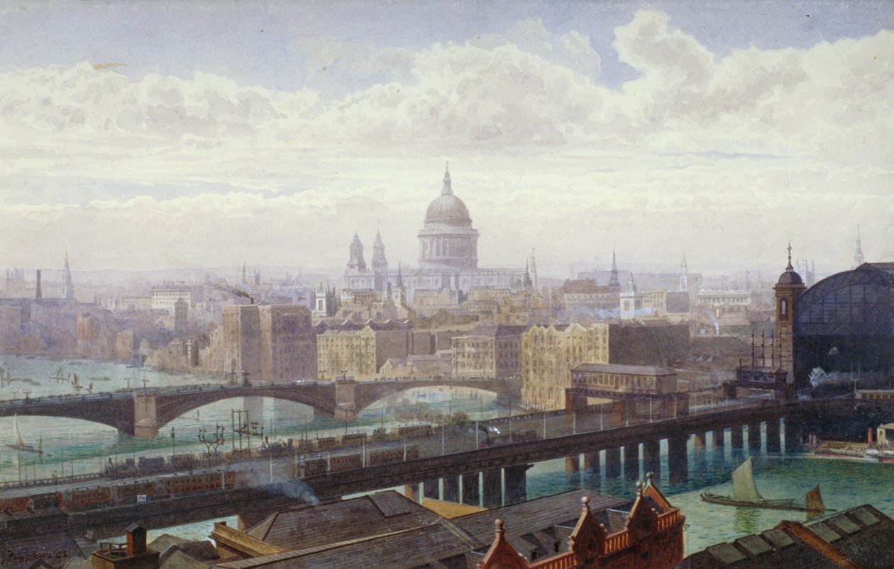 Cannon Street Railway Bridge og Southwark Bridge, London, 1892 af John Crowther