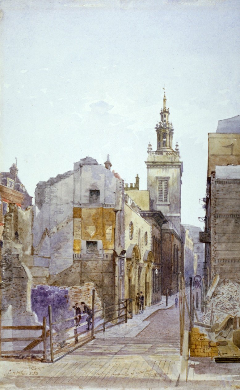 College Hill og Church of St Michael Paternoster Royal, City of London, 1883 af John Crowther