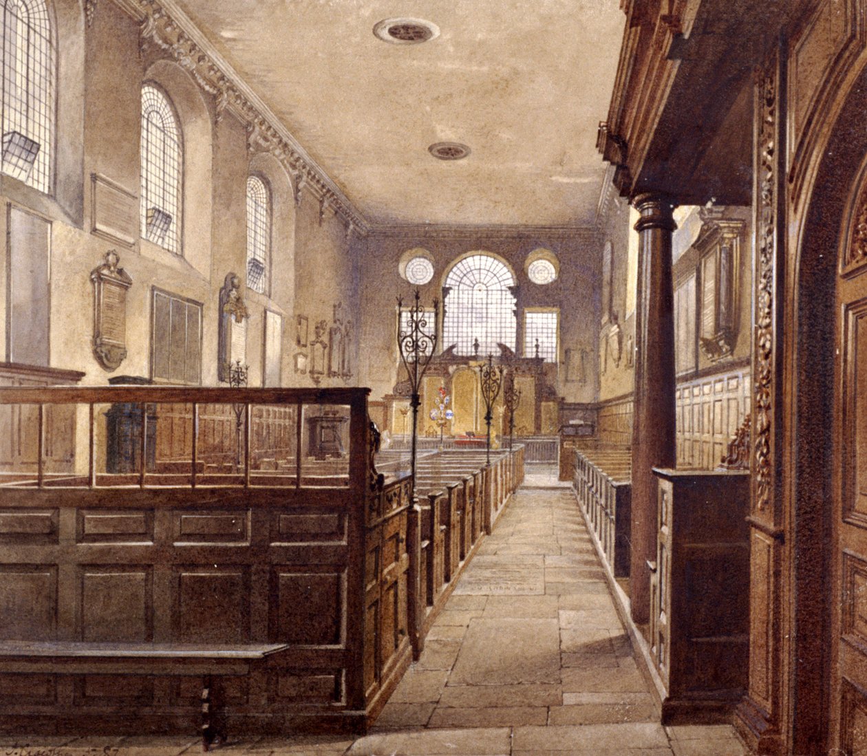 Interiør af St Olave Jewry, London, 1887 af John Crowther