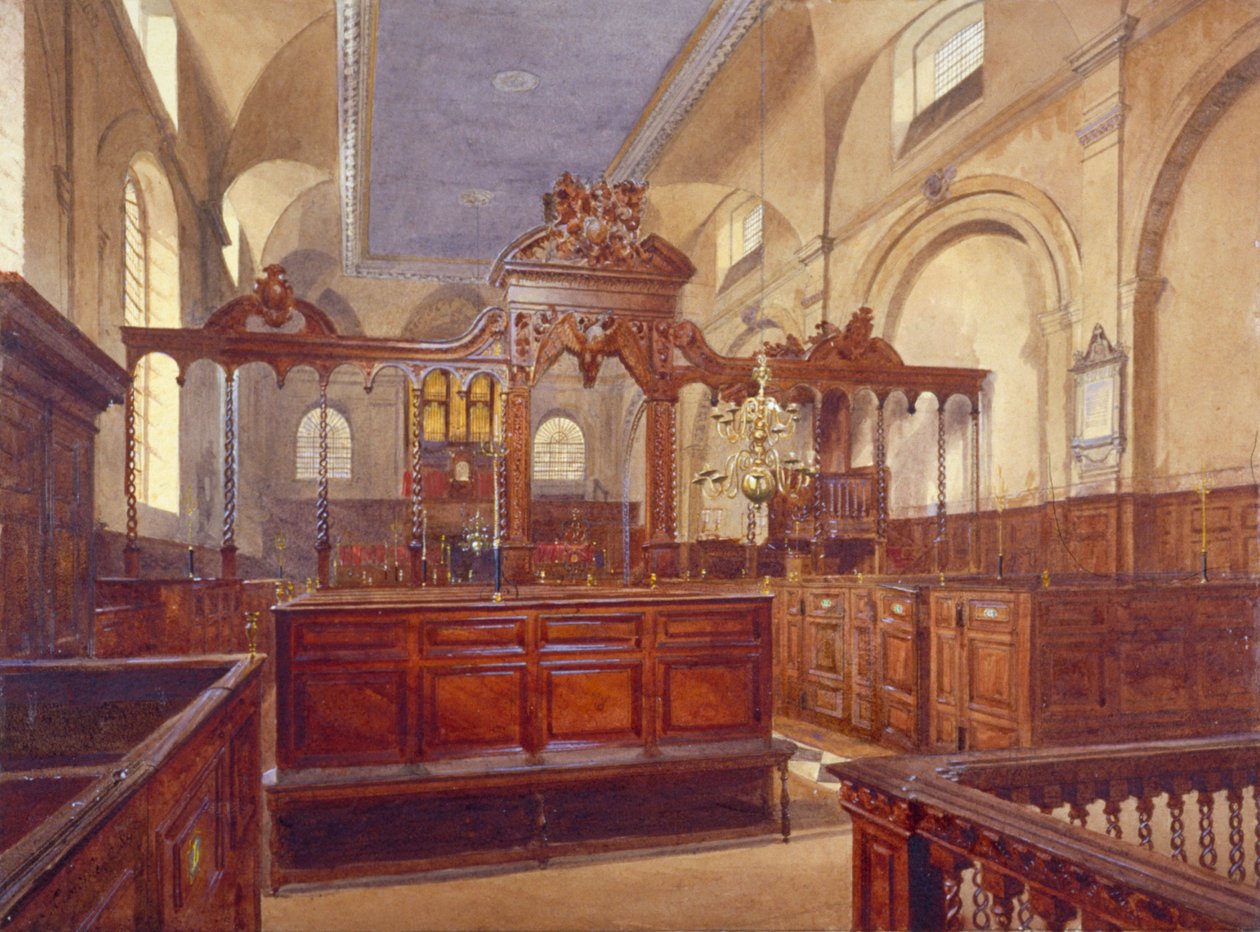 Interiør af Church of All Hallows the Great, City of London, 1884. af John Crowther
