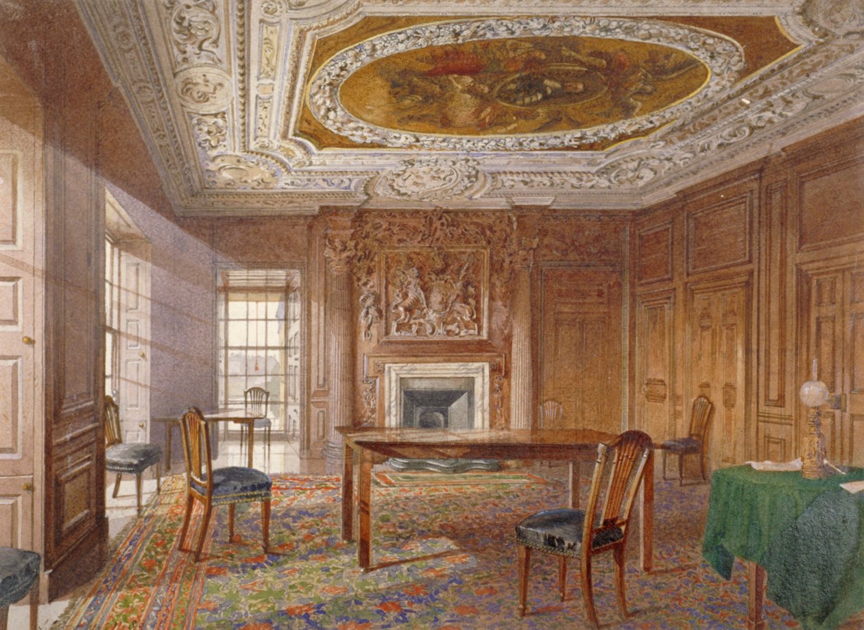 Indvendig visning af Oak Room, New River Head, Finsbury, London, 1886 af John Crowther