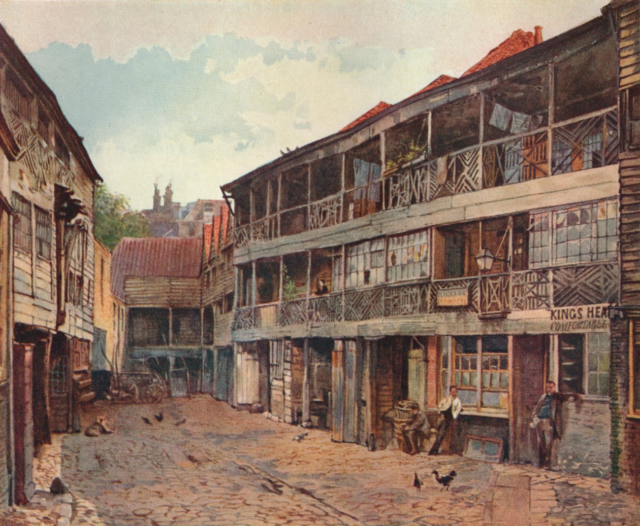 Kings Head Inn og Kings Head Inn Yard, Borough High Street, Southwark, London, 1879 af John Crowther