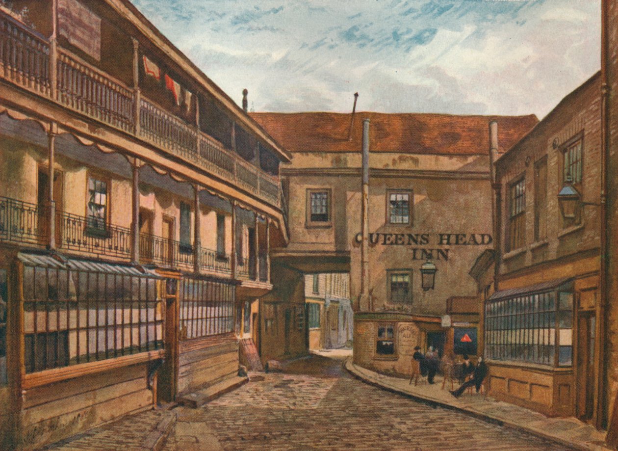 The Yard of the Queens Head Inn, Borough, Southwark, London, 1880 1926 af John Crowther