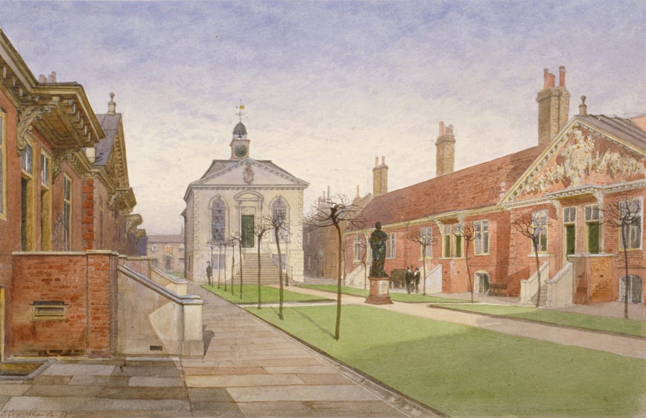 Trinity Almshouses and Trinity Chapel, Mile End Road, Stepney, London, 1883 af John Crowther